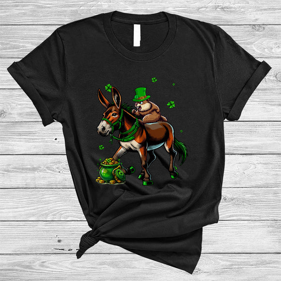 MacnyStore - Groundhog Riding Mule, Lovely St Patrick's Day Groundhog Lucky Shamrock, Farmer Group T-Shirt