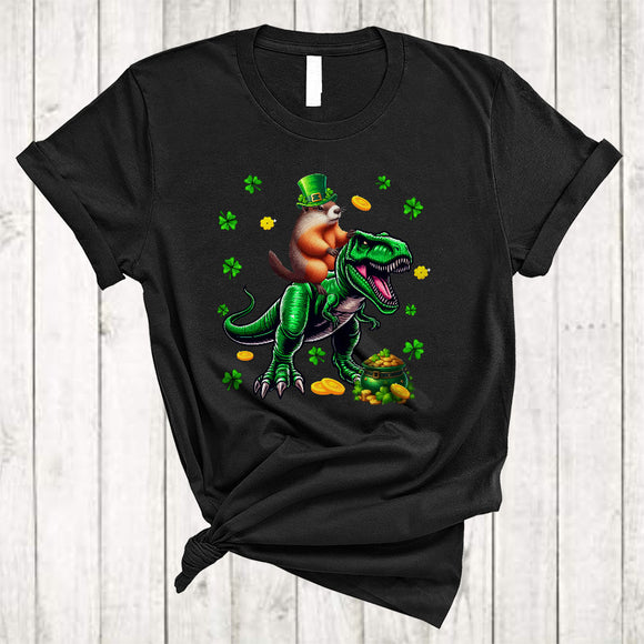 MacnyStore - Groundhog Riding T-Rex, Lovely St. Patrick's Day Groundhog T-Rex Lover, Irish Shamrock Animal T-Shirt
