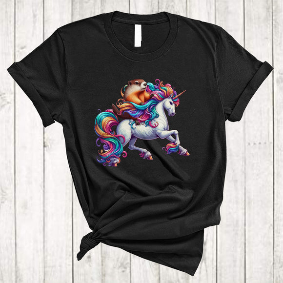 MacnyStore - Groundhog Riding Unicorn, Adorable Groundhog Unicorn Wild Animal Lover, Zoo Keeper Group T-Shirt
