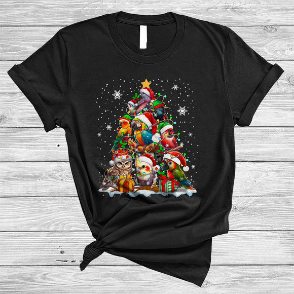 MacnyStore - Group Bird Christmas Tree, Funny Santa Owl Macaw Parrot, Bird Lover X-mas Family Group T-Shirt