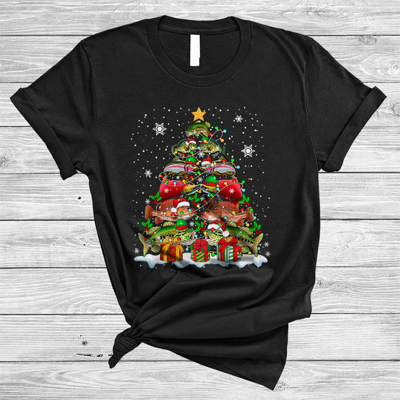 MacnyStore - Group Fish Christmas Tree, Funny Santa Salmon Bass Fish Grouper, Fish Lover X-mas Family Group T-Shirt