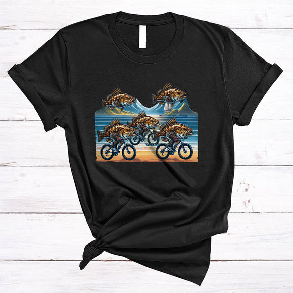 MacnyStore - Grouper Riding Bicycle, Humorous Sea Animal Lover, Bicycle Riding Friends Family Group T-Shirt