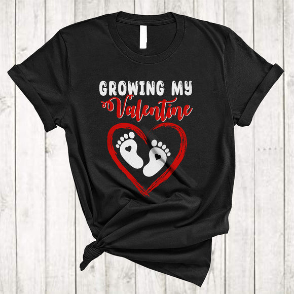 MacnyStore - Growing My Valentine, Amazing Valentine's Day Pregnancy Announcement, Heart Shape Family T-Shirt