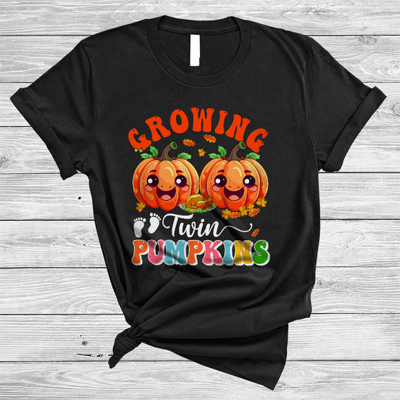 MacnyStore - Growing Twin Pumpkins, Cute Lovely Thanksgiving Pumpkin, Pregnancy Announcement T-Shirt