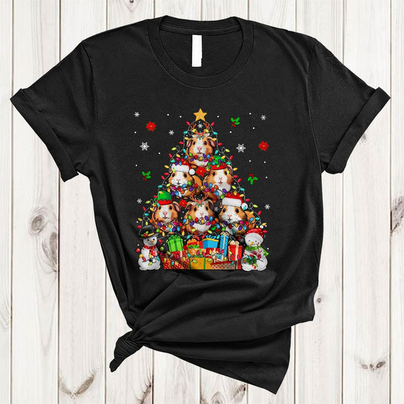 MacnyStore - Guinea Pig Christmas Tree, Adorable X-mas Lights Snow Around, Guinea Pig Animal Snowman T-Shirt
