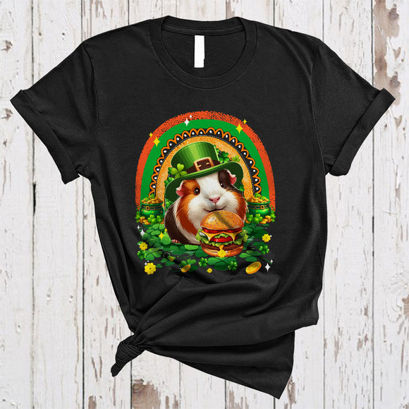 MacnyStore - Guinea Pig Eating Hamburger, Humorous St. Patrick's Day Irish Group Guinea Pig, Shamrock Rainbow T-Shirt