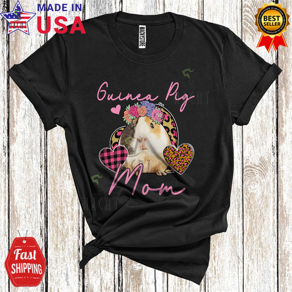 MacnyStore - Guinea Pig Mom Funny Cool Mother's Day Leopard Plaid Flowers Guinea Pig Animal Lover T-Shirt
