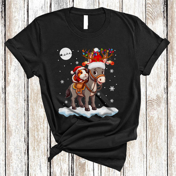 MacnyStore - Guinea Pig Riding Donkey As Reindeer, Lovely Christmas Animal Snow Around, Santa Guinea Pig Lover T-Shirt