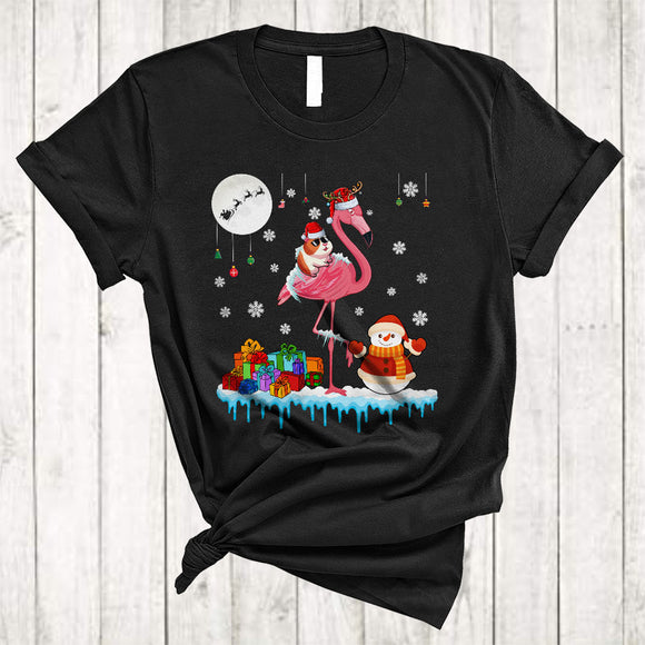 MacnyStore - Guinea Pig Riding Flamingo Reindeer, Lovely Christmas Santa Guinea Pig, X-mas Zoo Animal Lover T-Shirt
