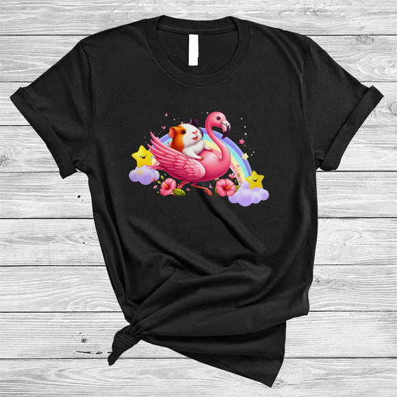 MacnyStore - Guinea Pig Riding Flamingo, Humorous Wild Animal Matching Zoo Keeper, Rainbow Lover T-Shirt