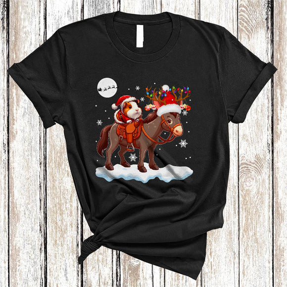 MacnyStore - Guinea Pig Riding Mule As Reindeer, Lovely Christmas Animal Snow Around, Santa Guinea Pig Lover T-Shirt