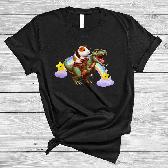 MacnyStore - Guinea Pig Riding T-Rex, Humorous Wild Animal Matching Zoo Keeper, Rainbow Lover T-Shirt