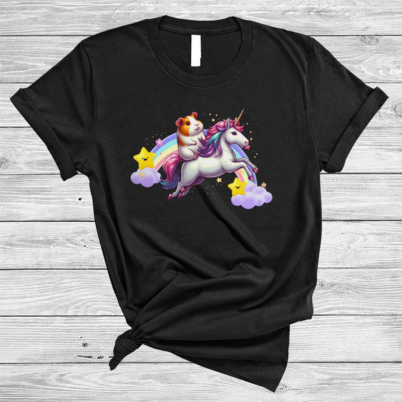 MacnyStore - Guinea Pig Riding Unicorn, Humorous Wild Animal Matching Zoo Keeper, Rainbow Lover T-Shirt