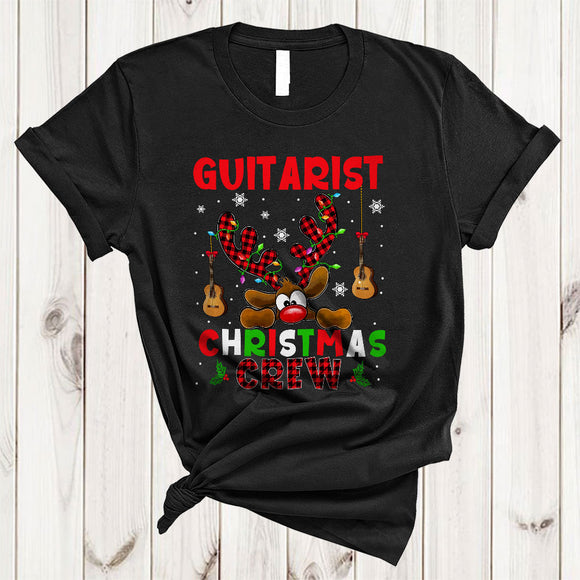 MacnyStore - Guitarist Christmas Crew, Cute Lovely Plaid Reindeer, Matching Guitarist X-mas Group T-Shirt