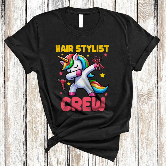 MacnyStore - Hair Stylist Crew, Adorable Dabbing Unicorn Lover, Matching Friends Family Group T-Shirt