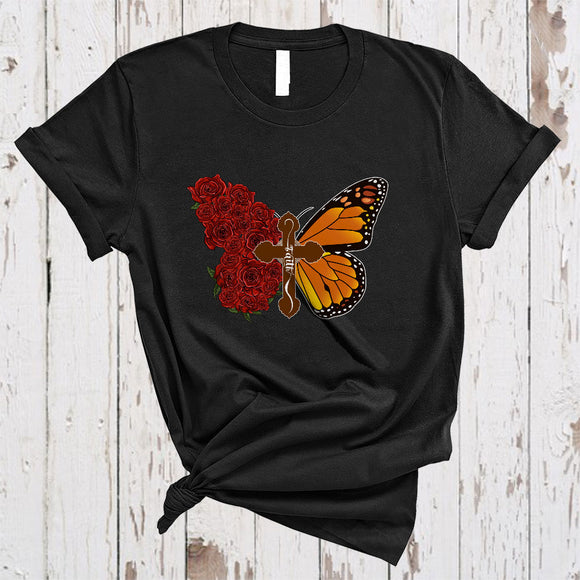 MacnyStore - Half Rose Half Butterfly, Adorable Faith Jesus Lover, Rose Flowers Butterfly Insect Lover T-Shirt