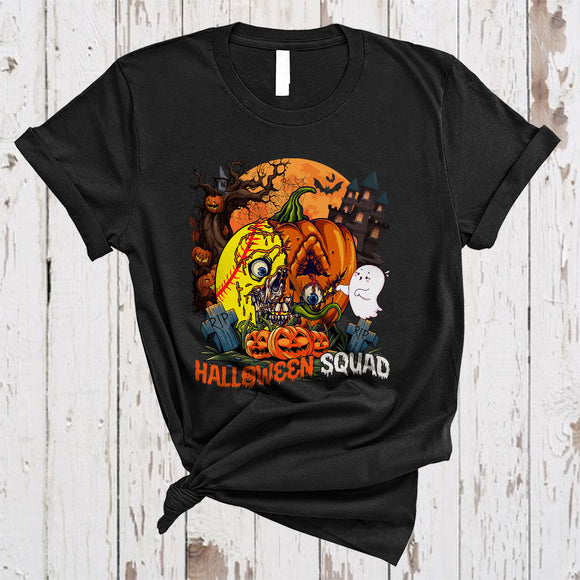 MacnyStore - Halloween Squad, Cool Horror Softball Zombie Pumpkin, Halloween Costume Sport Team T-Shirt