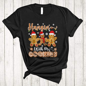 MacnyStore - Hangin' With My Cookies, Lovely Cute Three Santa Gingerbread, Christmas Teacher Family Group T-Shirt