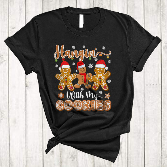 MacnyStore - Hangin' With My Cookies, Lovely Cute Three Santa Gingerbread, Christmas Teacher Family Group T-Shirt