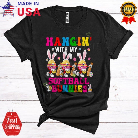 MacnyStore - Hangin' With My Softball Bunnies Cute Cool Easter Bunny Egg Sport Player Coach Lover T-Shirt