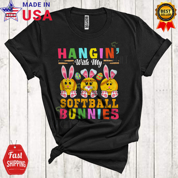 MacnyStore - Hangin' With My Softball Bunnies Cute Happy Easter Day Bunny Hunting Eggs Lover Family Group T-Shirt