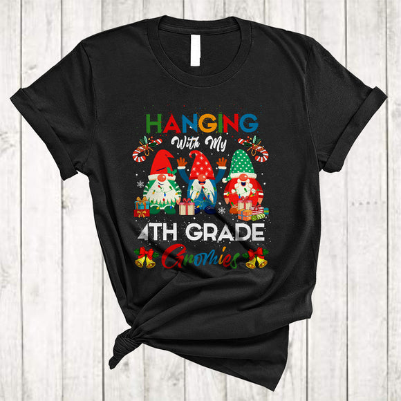 MacnyStore - Hanging With My 4th Grade Gnomies, Awesome Christmas Lights Three Gnomes, Teacher Group T-Shirt