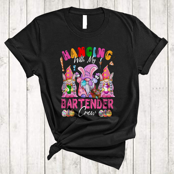 MacnyStore - Hanging With My Bartender Crew, Awesome Easter Three Bunny Gnomes, Egg Hunt Group T-Shirt