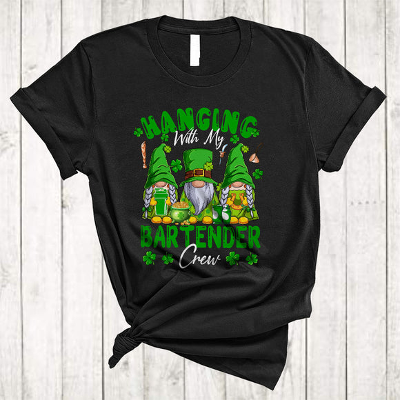MacnyStore - Hanging With My Bartender Crew, Awesome St. Patrick's Day Three Gnomes, Gnomies Irish Group T-Shirt