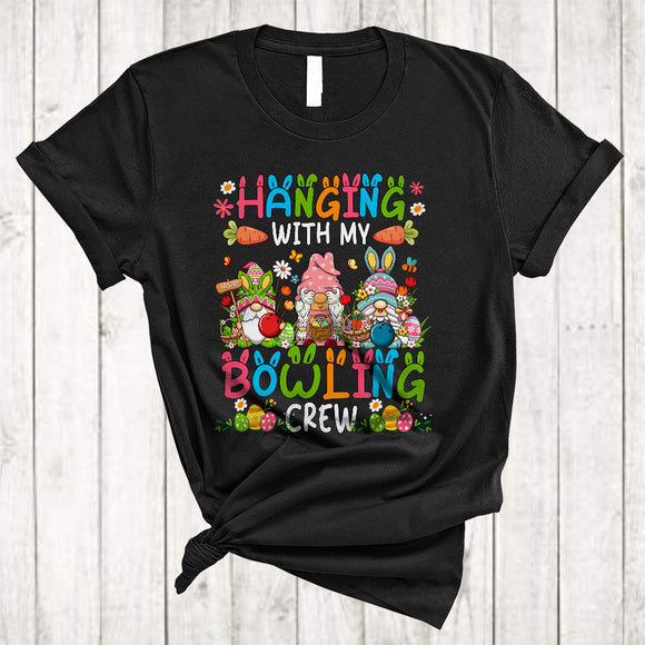 MacnyStore - Hanging With My Bowling Crew, Adorable Easter Three Gnomes Flowers, Egg Hunting Group T-Shirt