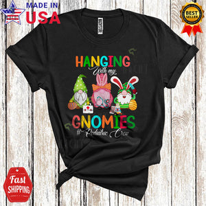 MacnyStore - Hanging With My Gnomies Cute Funny Easter Day Three Bunnies Egg Hunt Matching Pediatric Crew T-Shirt