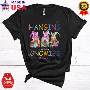 MacnyStore - Hanging With My Gnomies Cute Happy Easter Day Three Bunny Gnomes Matching Principal Group T-Shirt