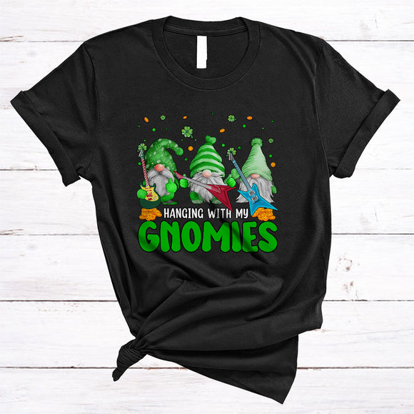 MacnyStore - Hanging With My Gnomies, Joyful St. Patrick's Day Three Gnomes Guitar Lover, Family Group T-Shirt