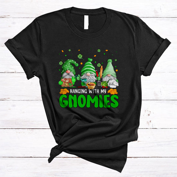 MacnyStore - Hanging With My Gnomies, Joyful St. Patrick's Day Three Gnomes Lunch Lady Lover, Family Group T-Shirt