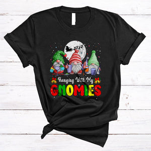 MacnyStore - Hanging With My Gnomies, Wonderful Cute Three Gnomes Bartender, Matching Christmas Group T-Shirt