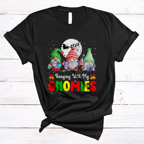 MacnyStore - Hanging With My Gnomies, Wonderful Cute Three Gnomes Bartender, Matching Christmas Group T-Shirt