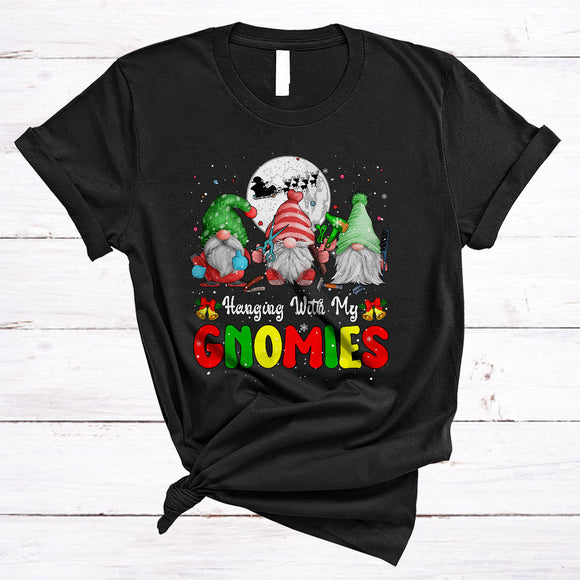 MacnyStore - Hanging With My Gnomies, Wonderful Cute Three Gnomes Hair Stylist, Matching Christmas Group T-Shirt