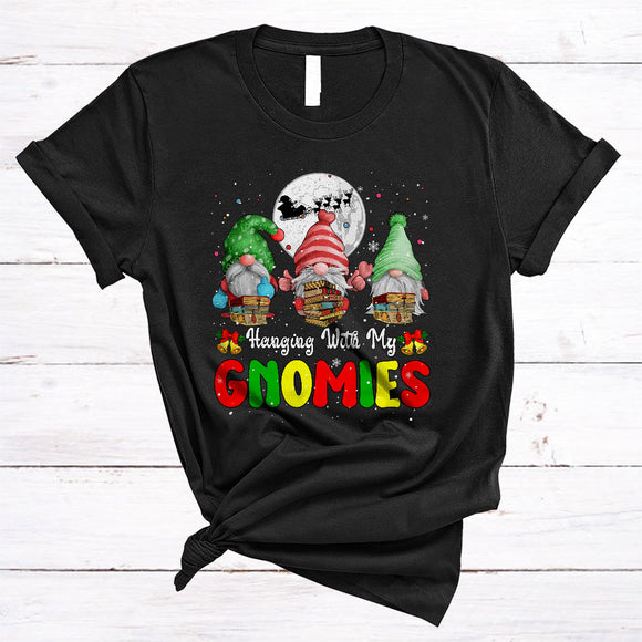 MacnyStore - Hanging With My Gnomies, Wonderful Cute Three Gnomes Librarian, Matching Christmas Group T-Shirt