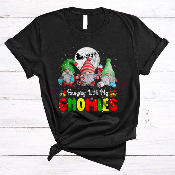 MacnyStore - Hanging With My Gnomies, Wonderful Cute Three Gnomes Nurse, Matching Christmas Group T-Shirt