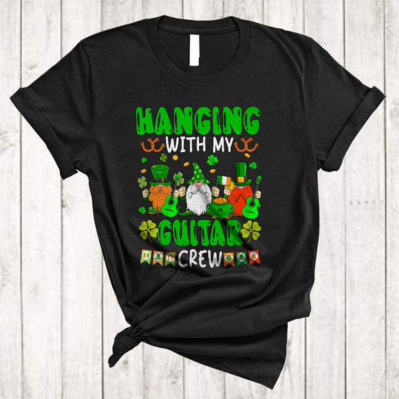 MacnyStore - Hanging With My Guitar Crew, Humorous St. Patrick's Day Three Gnomes Squad, Shamrocks T-Shirt