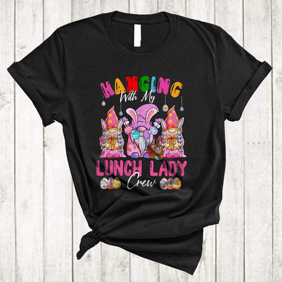 MacnyStore - Hanging With My Lunch Lady Crew, Awesome Easter Three Bunny Gnomes, Egg Hunt Group T-Shirt