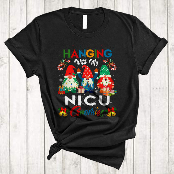 MacnyStore - Hanging With My NICU Gnomies, Awesome Christmas Lights Three Gnomes, Nurse Group T-Shirt