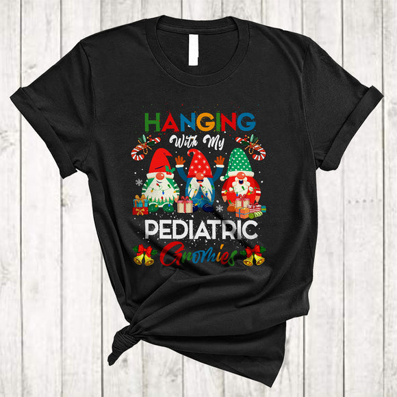 MacnyStore - Hanging With My Pediatric Gnomies, Awesome Christmas Lights Three Gnomes, Nurse Group T-Shirt