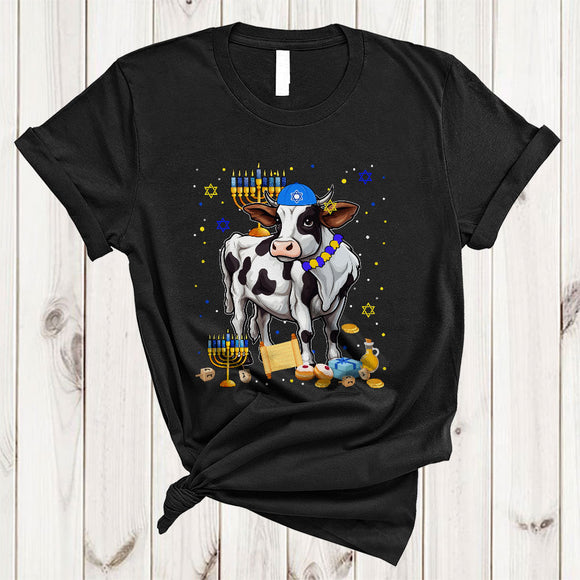 MacnyStore - Hanukkah Menorah With Cow, Awesome Chanukah Cow Animal Lover, Matching Family Group T-Shirt