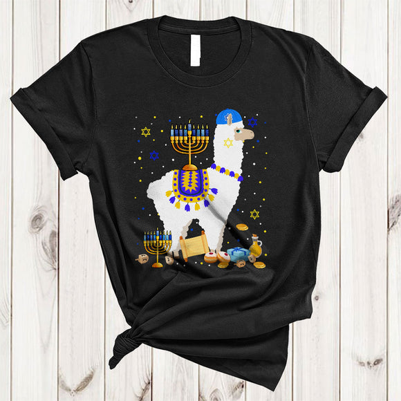MacnyStore - Hanukkah Menorah With Llama, Awesome Chanukah Alpaca Animal Lover, Matching Family Group T-Shirt