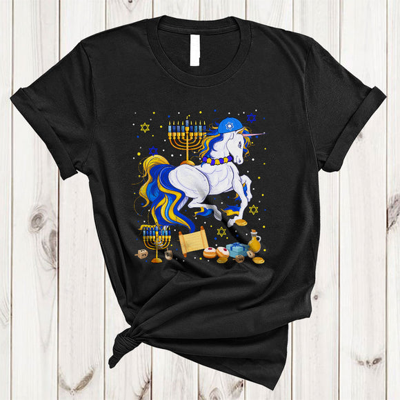 MacnyStore - Hanukkah Menorah With Unicorn, Awesome Chanukah Unicorn Animal Lover, Matching Family Group T-Shirt