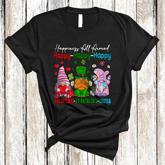 MacnyStore - Happiness All Around, Adorable Valentine St. Patrick's Day Easter Three Gnomes, Gnomies Squad T-Shirt