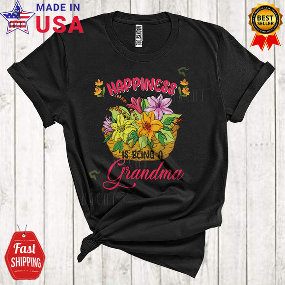 MacnyStore - Happiness Is Being A Grandma Cute Cool Mother's Day Family Group Flower Basket Lover T-Shirt