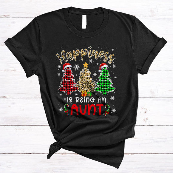 MacnyStore - Happiness Is Being An Aunt, Amazing Three Leopard Plaid Christmas Trees, X-mas Family Group T-Shirt