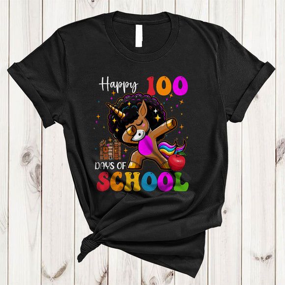 MacnyStore - Happy 100 Days Of School, Lovely Black History Month Unicorn Dabbing, African Afro Pride T-Shirt