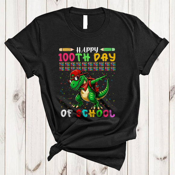 MacnyStore - Happy 100th Day Of School, Lovely Dabbing T-Rex Magical, Matching Teacher Students Group T-Shirt
